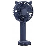 Wholesale Cat Ear Portable USB Rechargeable Handheld 3 Speed Strong Wind Electric Small Mini Cooling Fan with Cell Phone Holder and Light (Navy Blue)